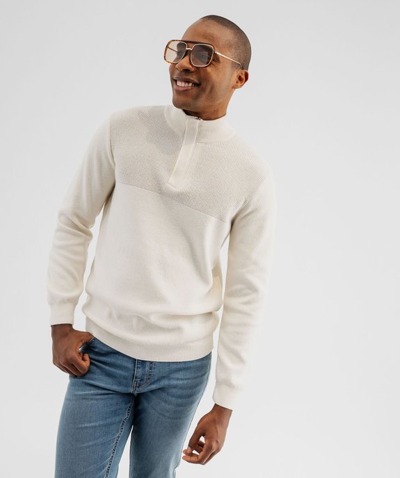 Pull col camionneur zippé homme vue1 - GEMO 4G HOMME - GEMO