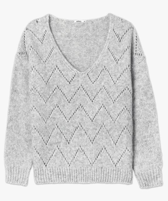 Pull femme en maille fantaisie avec grand col V vue4 - GEMO 4G FEMME - GEMO