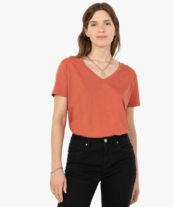 Tee-shirt femme à col V et manches courtes vue1 - GEMO(FEMME PAP) - GEMO