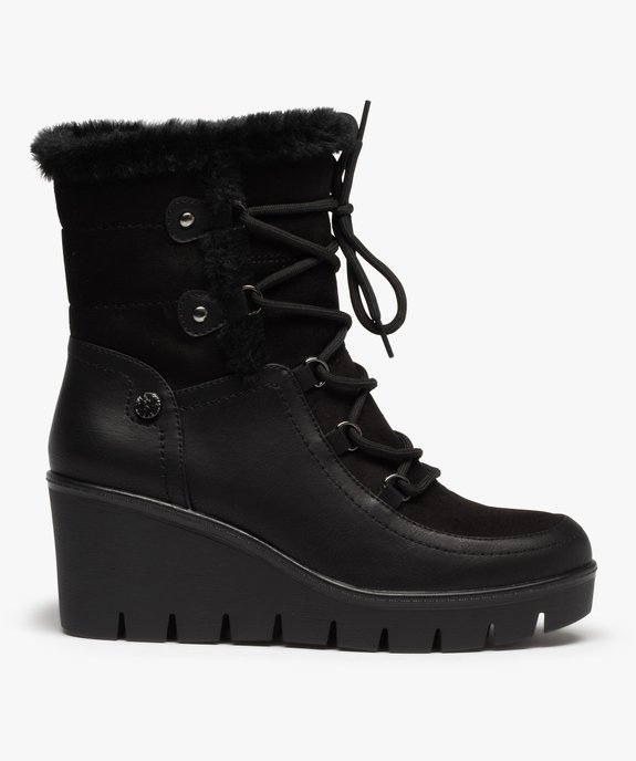 Boots fourrées femme unies à talon compensé vue1 - GEMO(URBAIN) - GEMO
