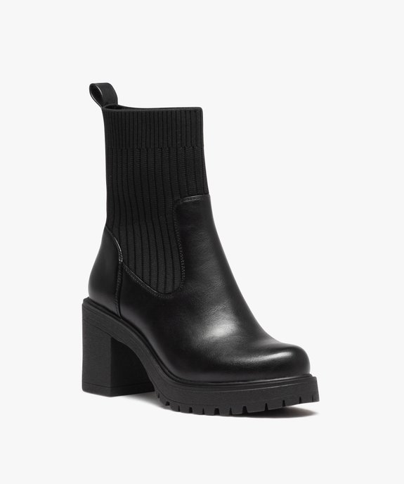 Boots femme unies à talon carré et col chaussette vue2 - GEMO(URBAIN) - GEMO