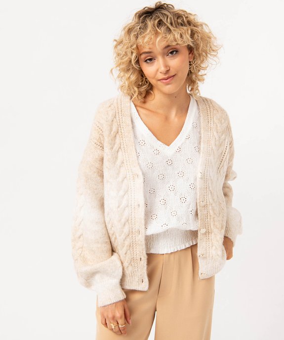 Gilet à col V en maille torsadée femme vue2 - GEMO(FEMME PAP) - GEMO
