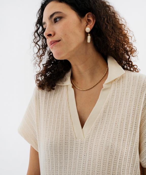 Robe longue col polo en maille fantaisie ajourée femme - LuluCastagnette vue2 - LULUCASTAGNETTE - GEMO