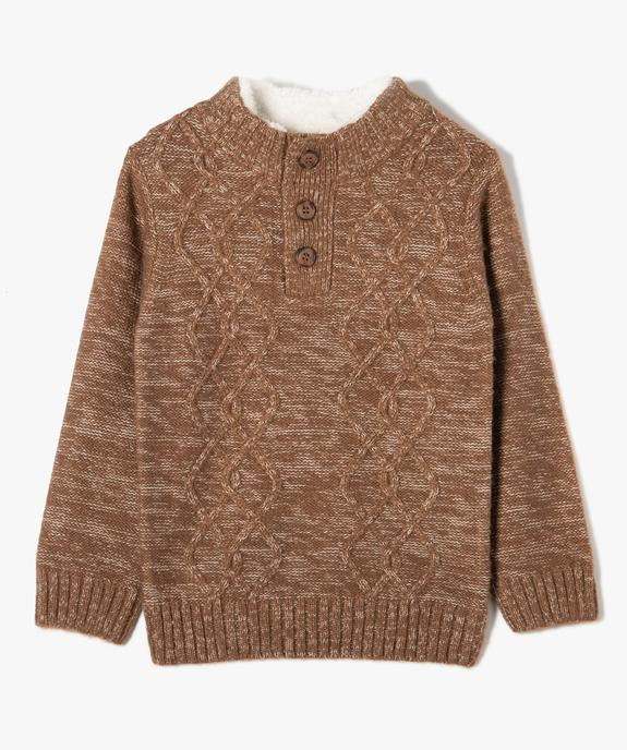 Pull en grosse maille torsadée avec col montant garçon vue2 - GEMO (ENFANT) - GEMO