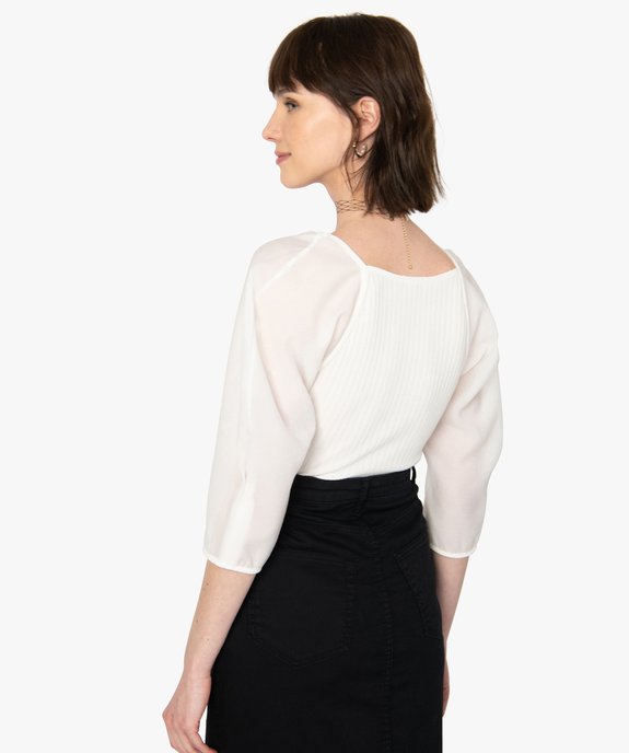 Tee-shirt femme bi-matières à manches longues vue3 - GEMO(FEMME PAP) - GEMO
