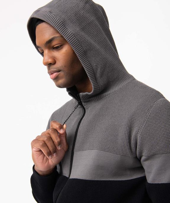 Gilet homme zippée à capuche en maille fantaisie doublé polaire vue5 - DISSIDENT - GEMO