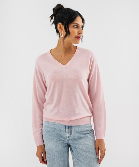 Pull col V en maille fine femme vue1 - GEMO(FEMME PAP) - GEMO