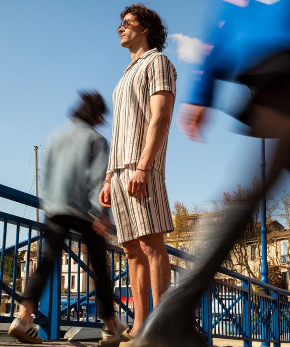 Bermuda rayé en textile de coton tissé homme vue1 - GEMO 4G HOMME - GEMO