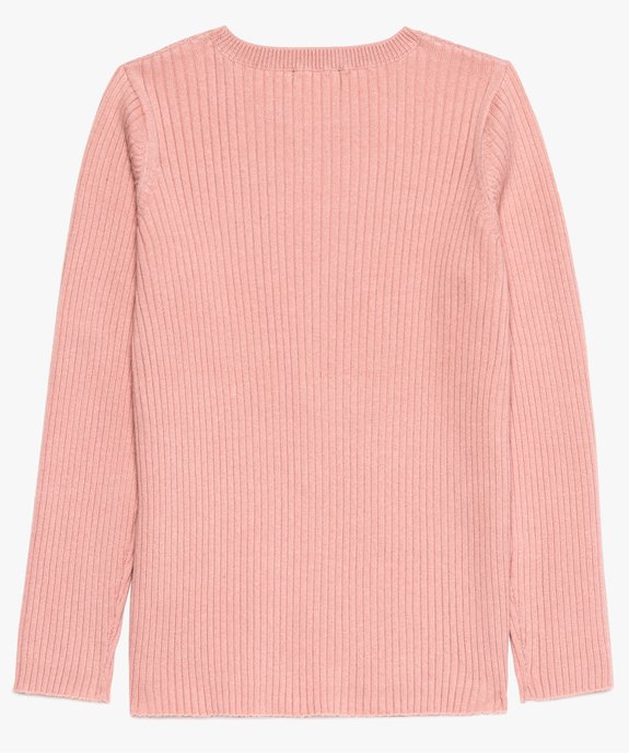Pull fille en maille côtelée à col rond et inscription pailletée vue2 - GEMO (ENFANT) - GEMO