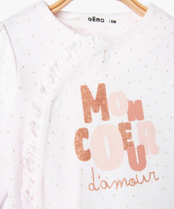 Pyjama dors-bien ouvert devant avec touches pailletées bébé fille vue2 - GEMO 4G BEBE - GEMO