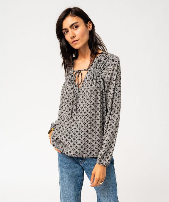Blouse fluide imprimée avec liens à nouer femme vue1 - GEMO(FEMME PAP) - GEMO