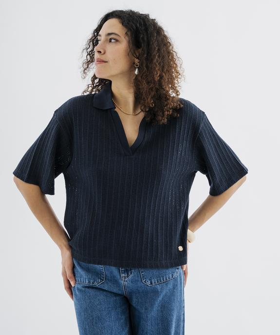 Polo en maille fantaisie ajourée femme - LuluCastagnette vue1 - LULUCASTAGNETTE - GEMO