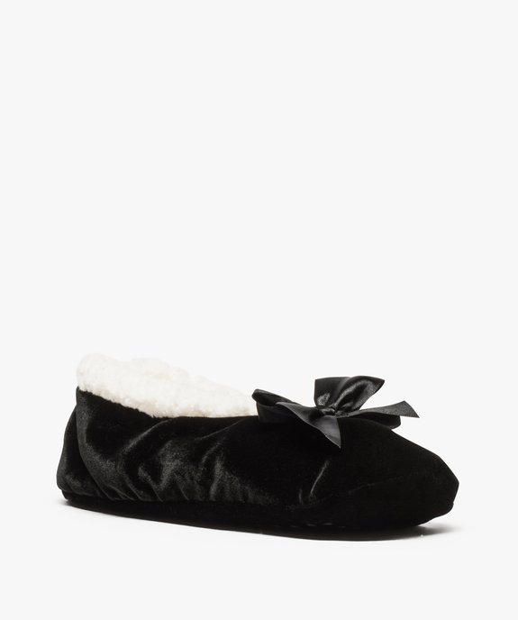 Chaussons femme forme ballerine en velours avec noeud satin vue2 - GEMO(HOMWR FEM) - GEMO