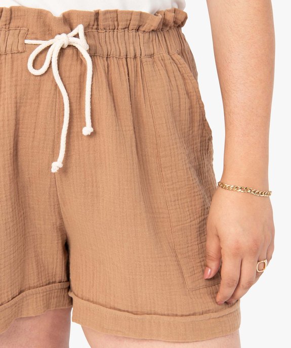 Short femme grande taille en gaze de coton à taille élastiquée vue2 - GEMO (G TAILLE) - GEMO