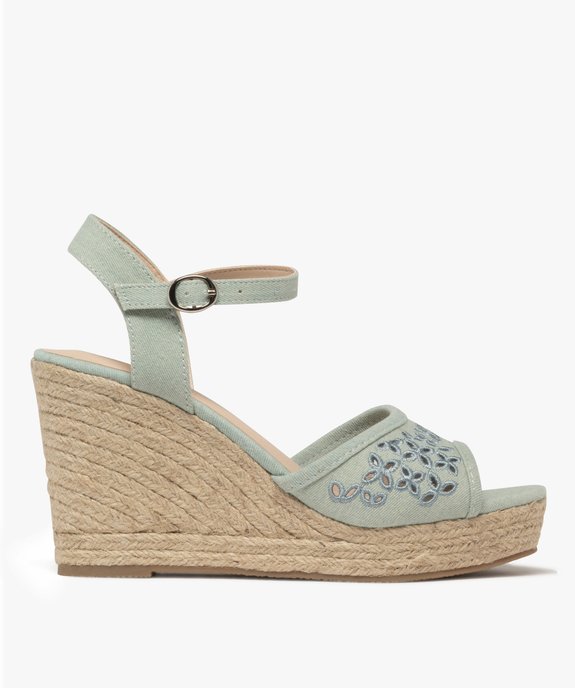 Sandales femme à talon compensé avec dessus denim ajouré vue1 - GEMO 4G FEMME - GEMO
