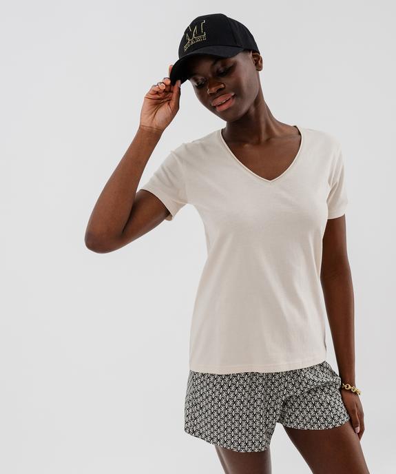 Tee-shirt à manches courtes avec col V roulotté femme vue5 - GEMO(FEMME PAP) - GEMO