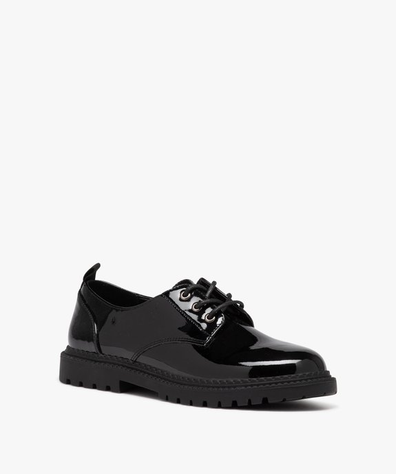 Derbies fille unis dessus vernis à lacets vue2 - GEMO (ENFANT) - GEMO