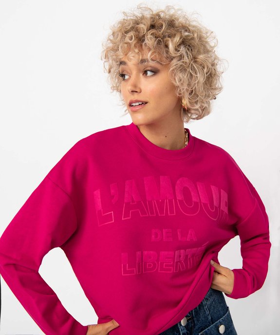 Sweat femme ample et court avec message vue2 - GEMO(FEMME PAP) - GEMO