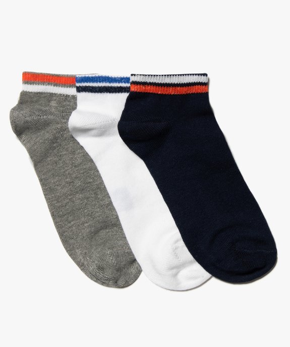 Socquettes enfant avec liserés en haut de la tige (lot de 3) vue1 - GEMO (ENFANT) - GEMO