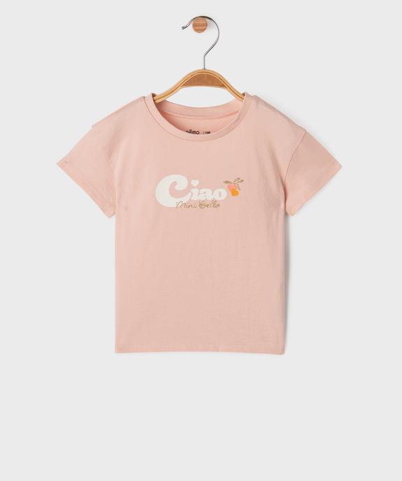 Tee-shirt manches courtes avec inscription pailletée bébé fille vue1 - GEMO(BEBE DEBT) - GEMO