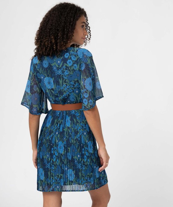 Robe femme imprimée à manches courtes et ceinture vue3 - GEMO(FEMME PAP) - GEMO