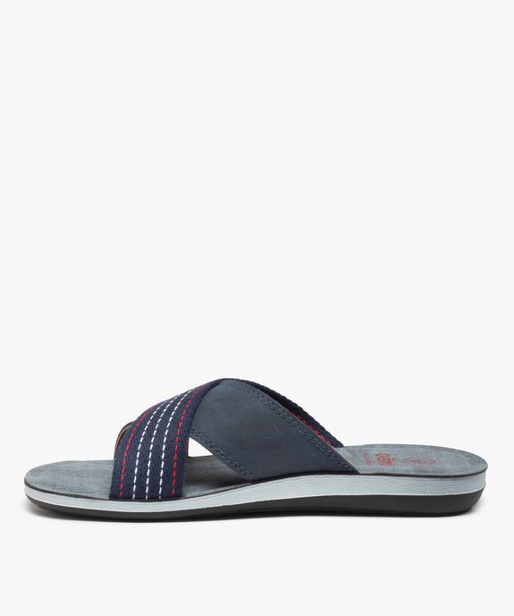 Mules homme à larges brides croisées en toile rayée vue3 - GEMO (PLAGE) - GEMO