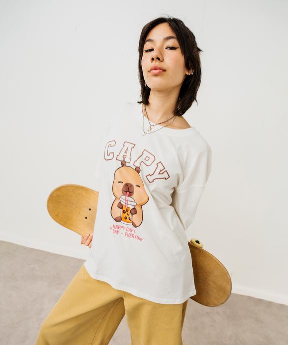 Tee-shirt manches courtes oversize imprimé fille - Capyfun vue6 - CAPYFUN - GEMO