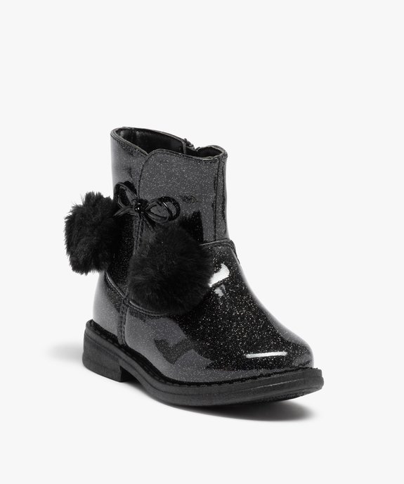 Boots fourrées fille dessus pailleté avec pompons vue2 - GEMO (ENFANT) - GEMO