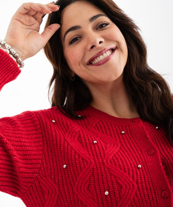 Gilet en maille torsadée avec perles femme grande taille vue2 - GEMO (G TAILLE) - GEMO