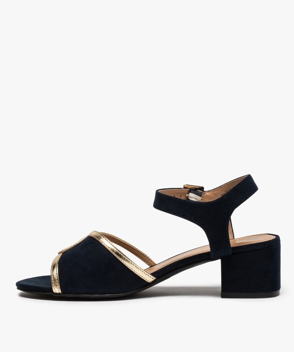 Sandales femme suédées à talon carré et détails métallisés vue3 - GEMO(URBAIN) - GEMO