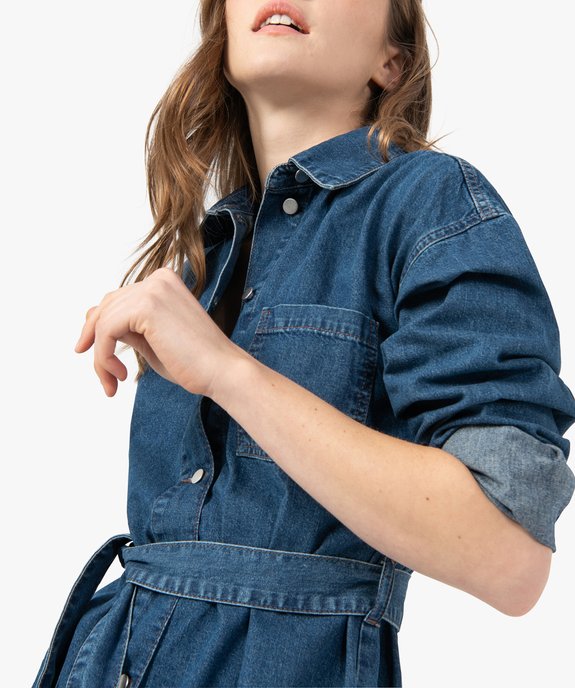 Robe femme en jean avec devant boutonné et ceinture vue2 - GEMO(FEMME PAP) - GEMO