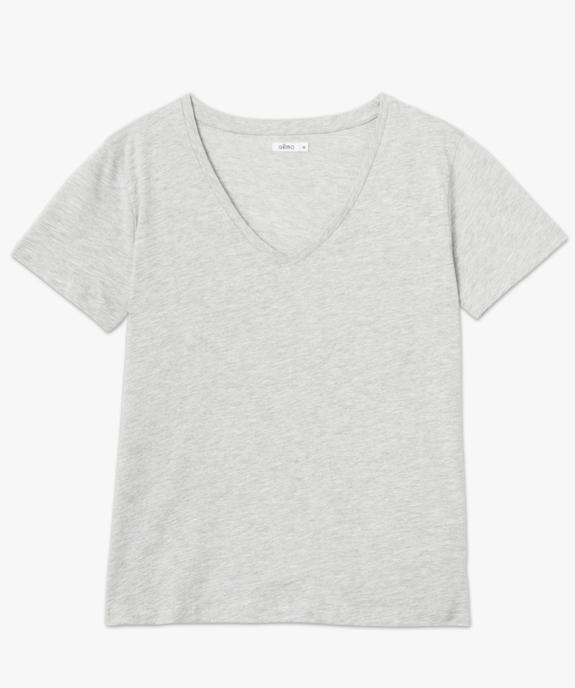 Tee-shirt femme à manches courtes avec col V vue4 - GEMO(FEMME PAP) - GEMO