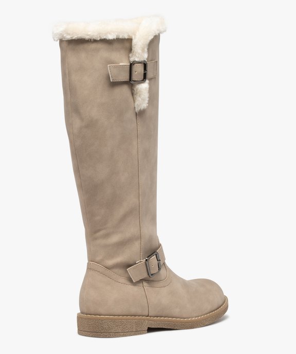 Bottes femme à talon plat dessus uni et col duveteux vue4 - GEMO (CASUAL) - GEMO