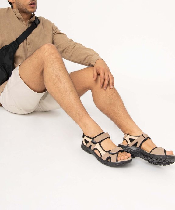 Sandales homme sport dessus cuir fermeture scratchs vue1 - GEMO (CASUAL) - GEMO