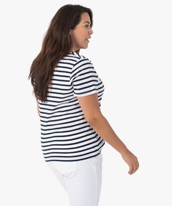 Tee-shirt femme grande taille à col V et manches courtes vue3 - GEMO (G TAILLE) - GEMO