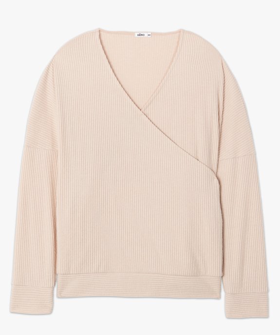 Tee-shirt femme grande taille à manches longues forme cache-cœur  vue4 - GEMO(HOMWR FEM) - GEMO