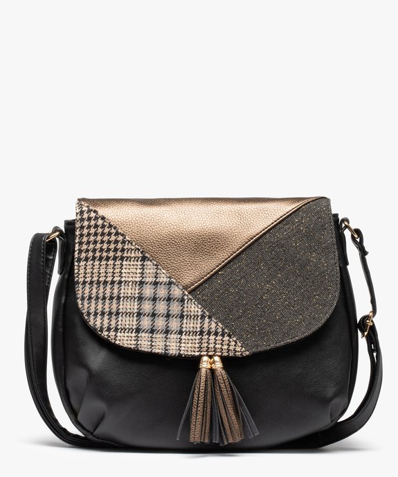 Sac femme besace avec rabat multimatière et pompon vue1 - GEMO (ACCESS) - GEMO