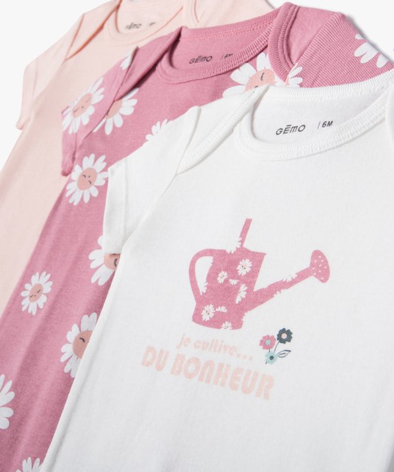 Body bébé à manches courtes et col US à motif fleurs (lot de 3) vue2 - GEMO 4G BEBE - GEMO