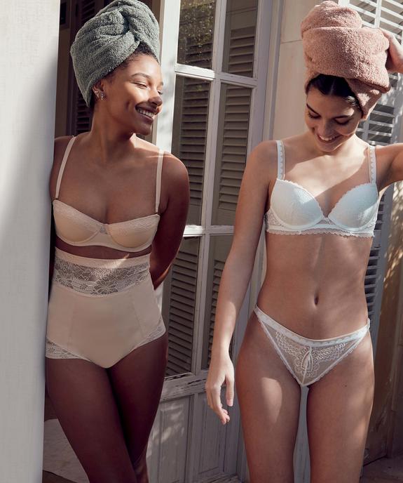 Culotte femme gainante taille très haute en microfibre et dentelle vue6 - GEMO(HOMWR FEM) - GEMO