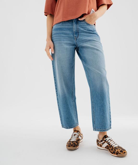 Jean barrel taille haute coloris délavé femme vue2 - GEMO(FEMME PAP) - GEMO