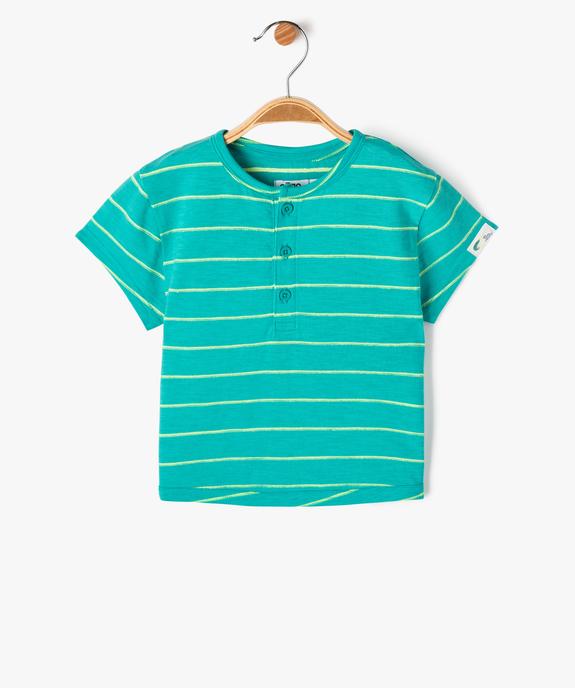 Tee-shirt à manches courtes rayé col tunisien bébé garçon vue1 - GEMO 4G BEBE - GEMO