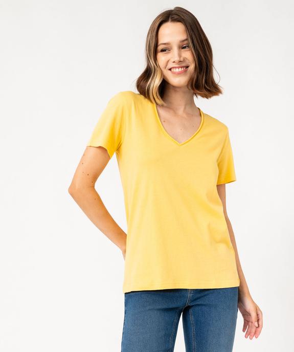 Tee-shirt à manches courtes avec col V roulotté femme vue2 - GEMO(FEMME PAP) - GEMO