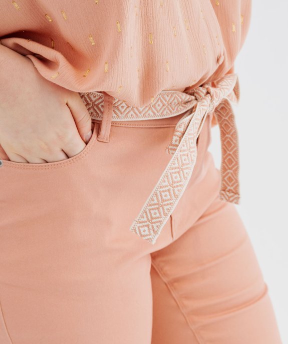 Pantacourt slim taille haute en coton stretch avec ceinture à nouer femme grande taille vue2 - GEMO 4G GT - GEMO