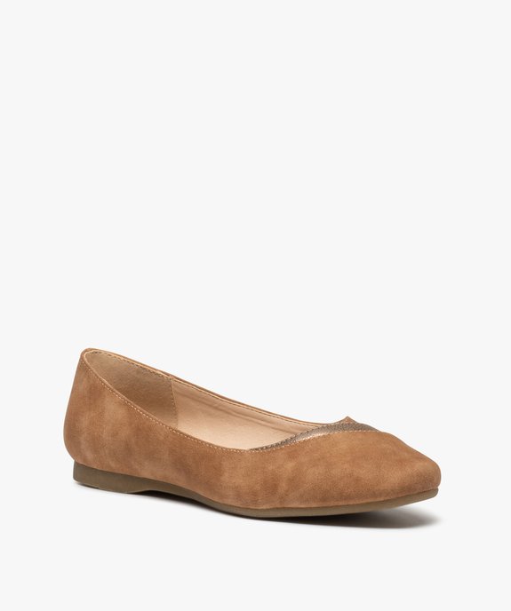 Ballerines femme en suédine empiècement métallisé vue2 - GEMO(URBAIN) - GEMO