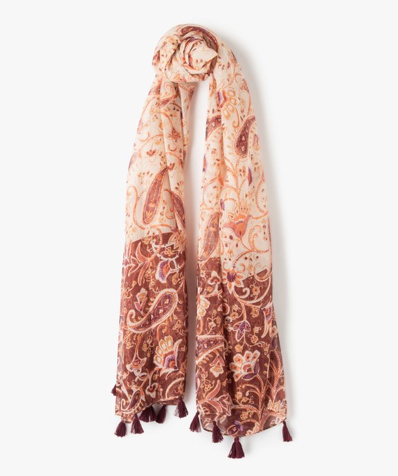 Foulard femme à motifs fleuris et rayures pailletées vue1 - GEMO (ACCESS) - GEMO