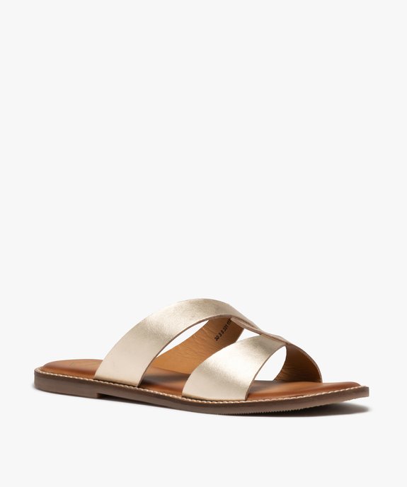 Mules femme à talon plat et larges brides en cuir - Taneo vue2 - TANEO - GEMO
