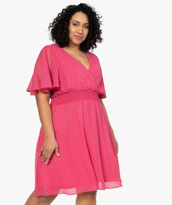 Robe femme grande taille en voile à taille smockée et motif fleuri vue1 - GEMO (G TAILLE) - GEMO
