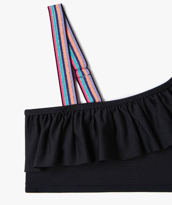 Haut de maillot de bain fille asymétrique avec bretelle rayée et pailletée vue2 - GEMO (JUNIOR) - GEMO