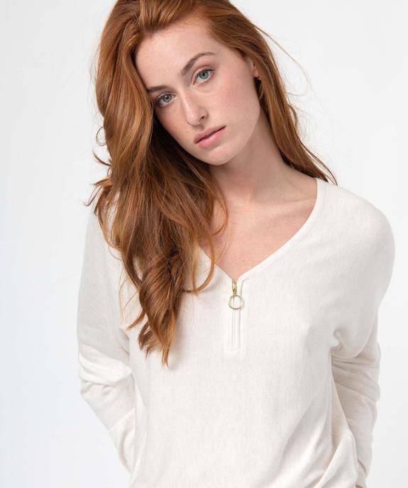 Pull col V zippé et manches chauve-souris femme vue2 - GEMO 4G FEMME - GEMO