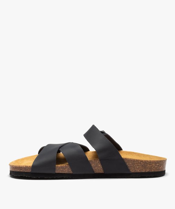 Mules homme à brides en cuir uni vue3 - GEMO 4G HOMME - GEMO